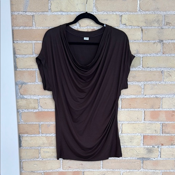 Three Dots Brown Drape Neck Top - Picture 1 of 4